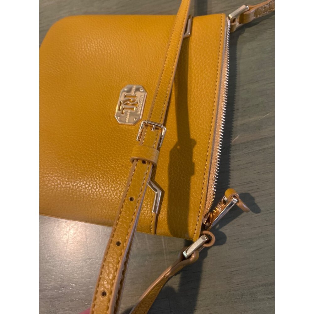 Lauren Ralph Lauren Yellow Leather Crossbody Purse With Adjustable Strap & Gold- - Picture 6 of 7
